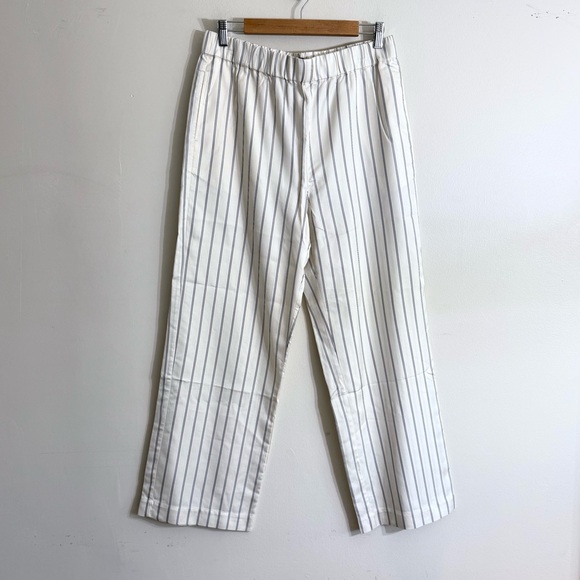 Jenni Kayne White and Blue Pinstripe Straight Leg Viscose Cotton Bianca Pants - Picture 9 of 14